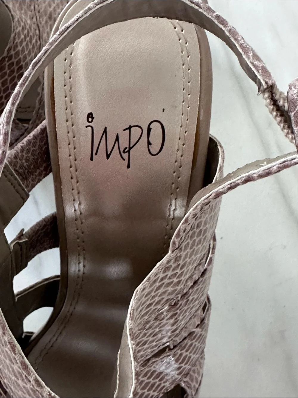 Strappy Taupe High Heel Sandal with Snakeskin Texture